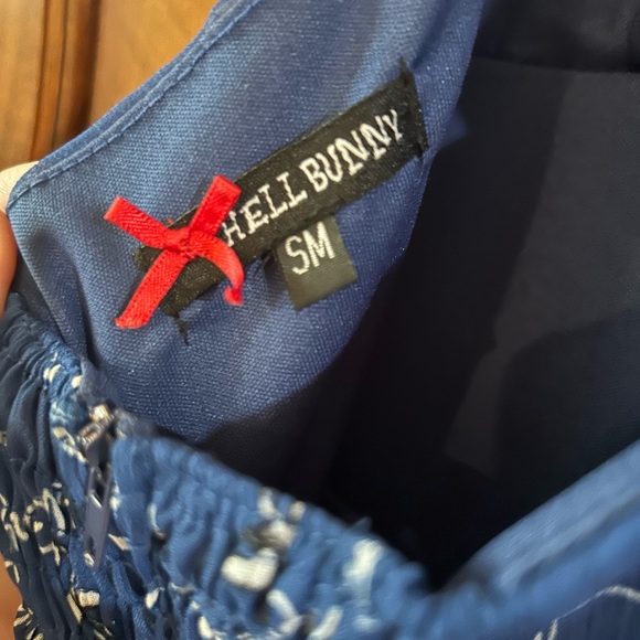 Hell Bunny Blue Halter for and flare  Dress with a pin up girl flair size small - Picture 6 of 10